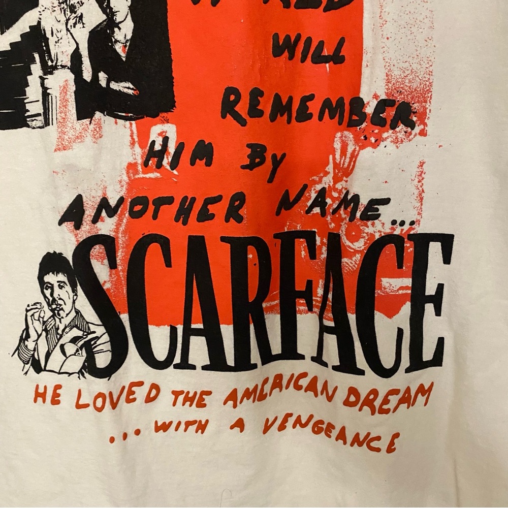 Scarface Movie Mens White Graphic Tee T Shirt L Large Tony Montana Red & Black - Picture 5 of 6